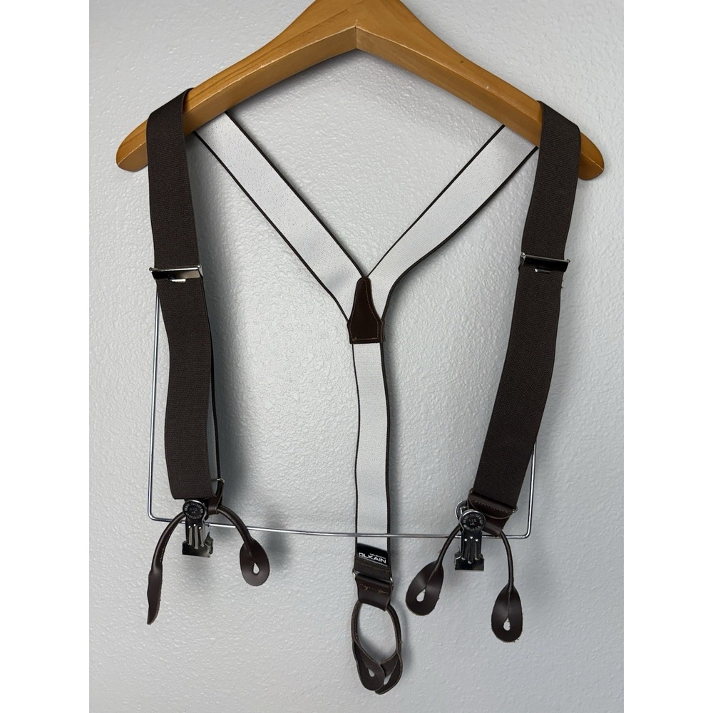 Men's Button On Y Style Leather Ear‎ Suspenders Sz M